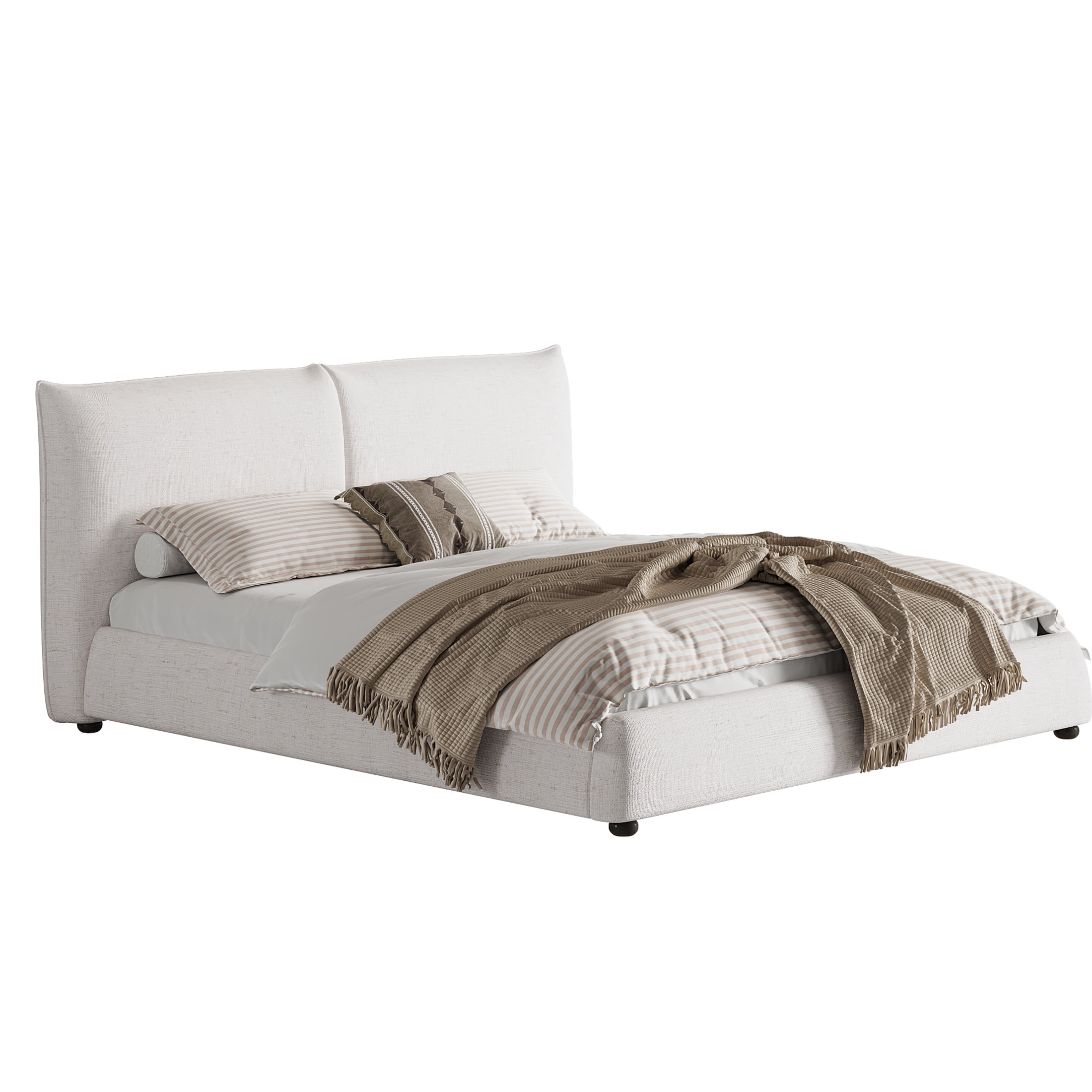 Christopher Knight Home King Upholstered Bed Frame, Linen Fabric Pillow-Back Headboard, Solid Wood Frame, Beige