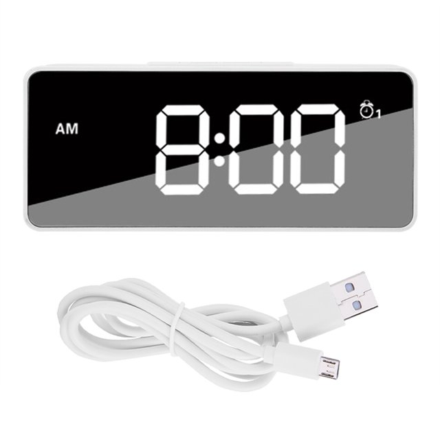 Multifuncional USB Carga Música Digital Snooze Despertador Retroiluminación Espejo Pantalla Blanco