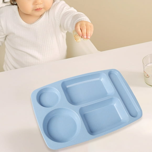 Bandeja de fibra vegetal de cinco compartimentos, duradera y resistente, ideal para comidas y desayunos infantiles y para uso doméstico, en cuatro colores.