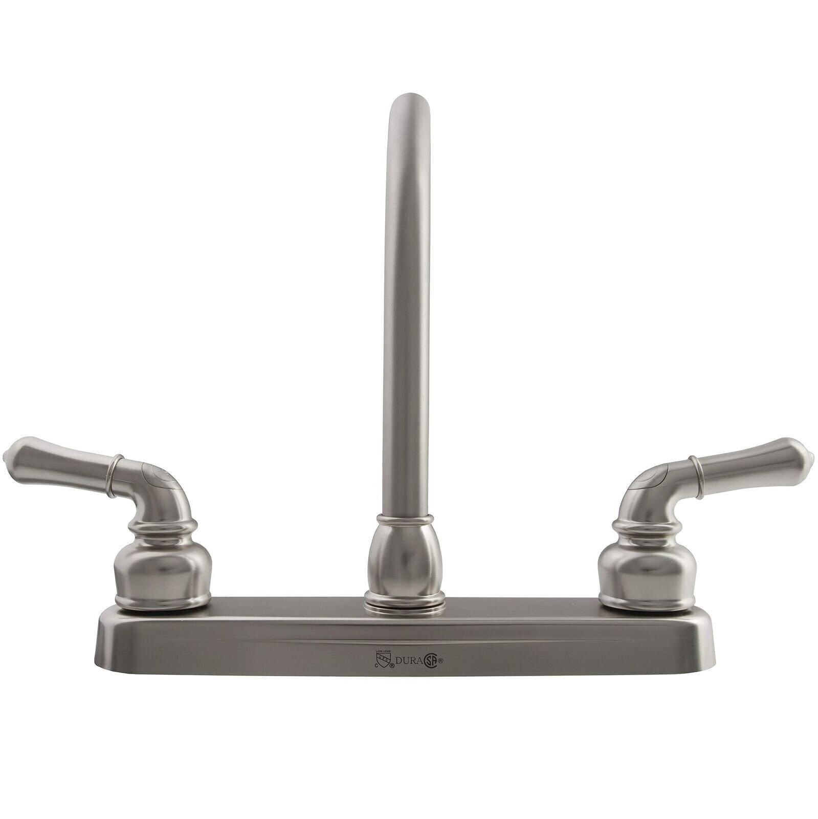 Dura Faucet DF-PK210C-SN Hi-Rise RV Kitchen Sink Faucet with Classical Levers (Brushed Satin Nickel)
