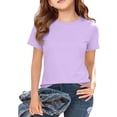 thumbnail image 4 of CPNG Boys Girls Daily Casual T Shirt Comfortable Stylish Solid Color Summer Crewneck Short Sleeves T Shirt(Light Violet,5-6 Years), 4 of 8