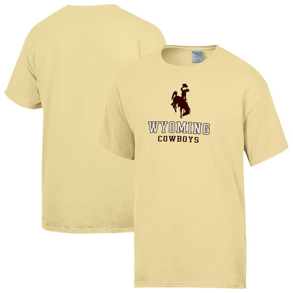 Men's ComfortWash Yellow Wyoming Cowboys Logo Over Stacked T-Shirt