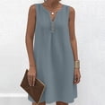 thumbnail image 4 of Bosfbaoi Plus Size Dresses For Women Linen Cotton Sleeveless Dress Above Knee Length Women Dresses V Neck Button Decor Summer Dress Casual Shift Sundress, 4 of 7