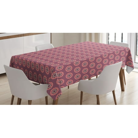Dining Room Floral Arrangements Peach Tablecloth, Mandala Design with Retro Colors Ethnic Inspirations Floral Arrangement, Rectangular Table Cover for Dining Room Kitchen, 60 X 90 Inches, Mauve Coral Pale Yellow, by Ambesonne ()