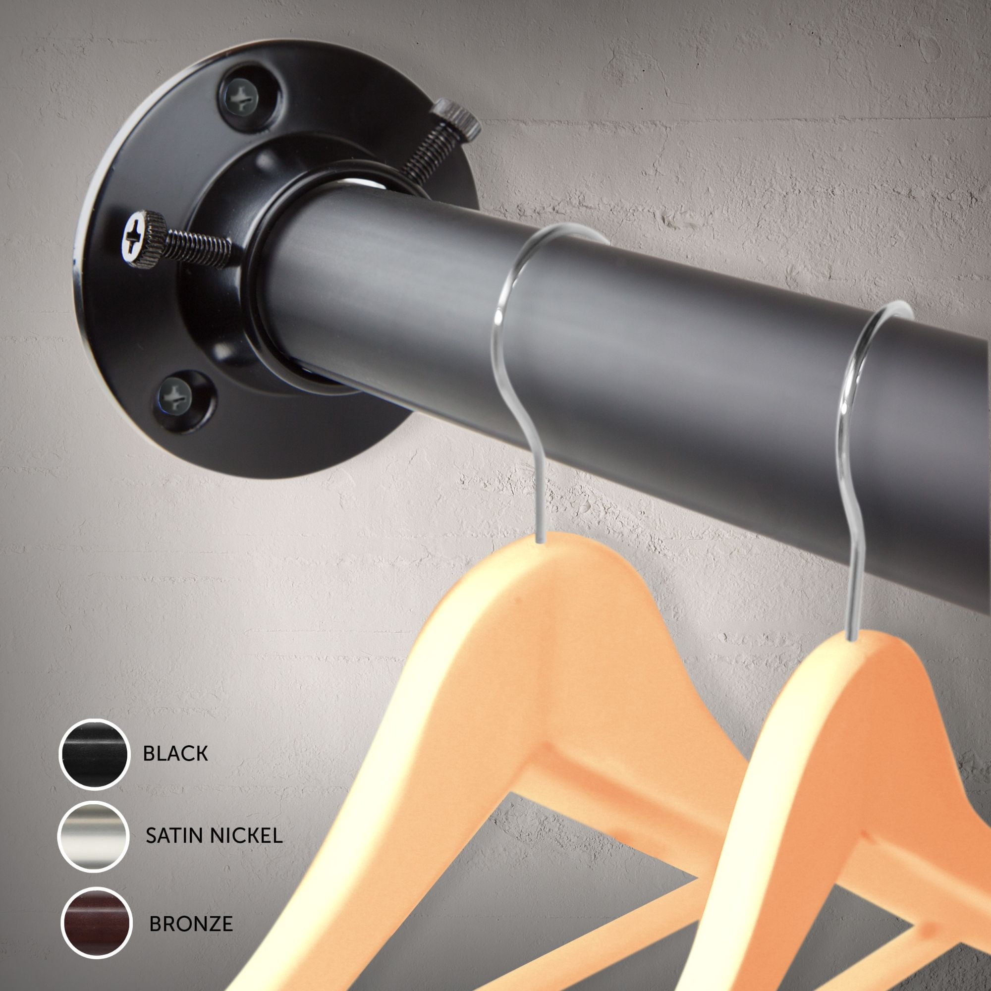 48" Black Solid Adjustable Room Divider and Closet Rod with Socket