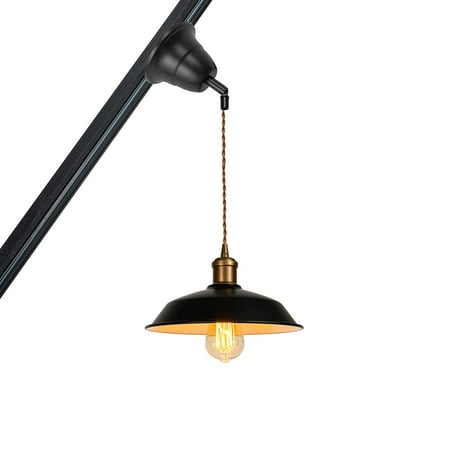

KAYYELAMP Copper E26 Base H-Type Adjusted Cord Slope Position Roof Track Pendant Light Dia 10.2 Black Metal Lampshade Vintage Design Track Lamp for Loft Home Office(No Bulb Track)