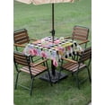 thumbnail image 4 of Outdoor Tablecloths with Umbrella Hole & Zipper, Spring Gnomes 54x54 Inch Square Tablecloths, Botanical Rose Leaves Black Buffalo Plaid Waterproof Table Cloth, Patio/Pool/Picnic Table Covers, 4 of 8