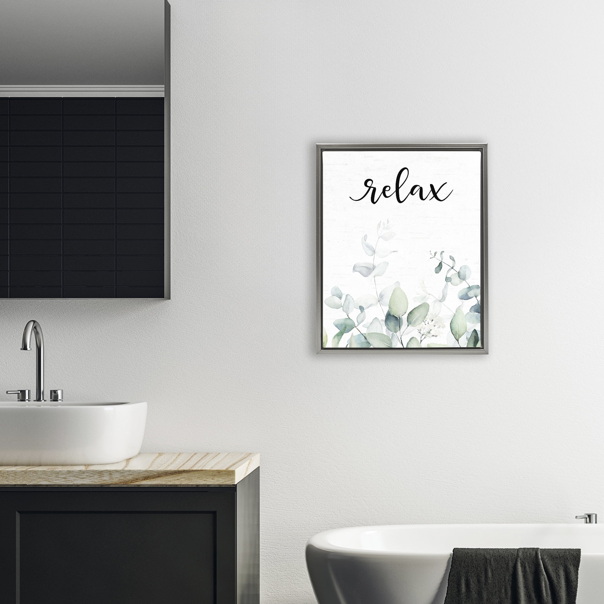 Relax Leafy Herbs Gray Framed Floater Canvas Wall Art, design by Lettered and Lined