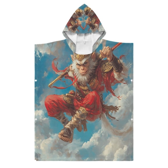 Kid Hooded Beach Towel Bath Poncho Towels Soft Absorbent Quick Dry for Boy Girl Monkey King with Golden Cudgel S