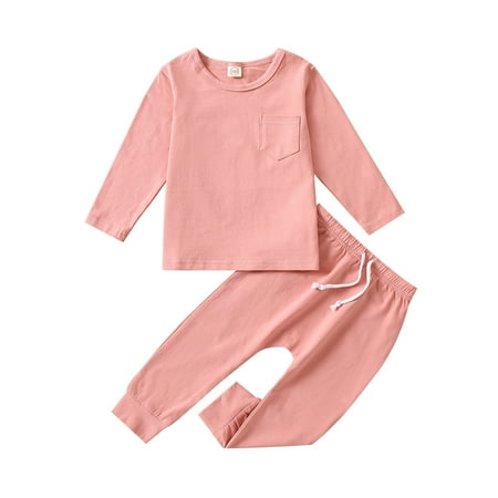 

QYZEU Cute Crop Tops for Girls New Photo Prop Crib Baby Unisex Cotton Solid Autumn Long Sleeve Pants Sleepwear Pullover Sweatshirt Set Clothes