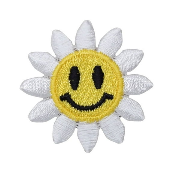 Small Smiling Daisy - Flower with Face - Iron on Applique/Embroidered Patch