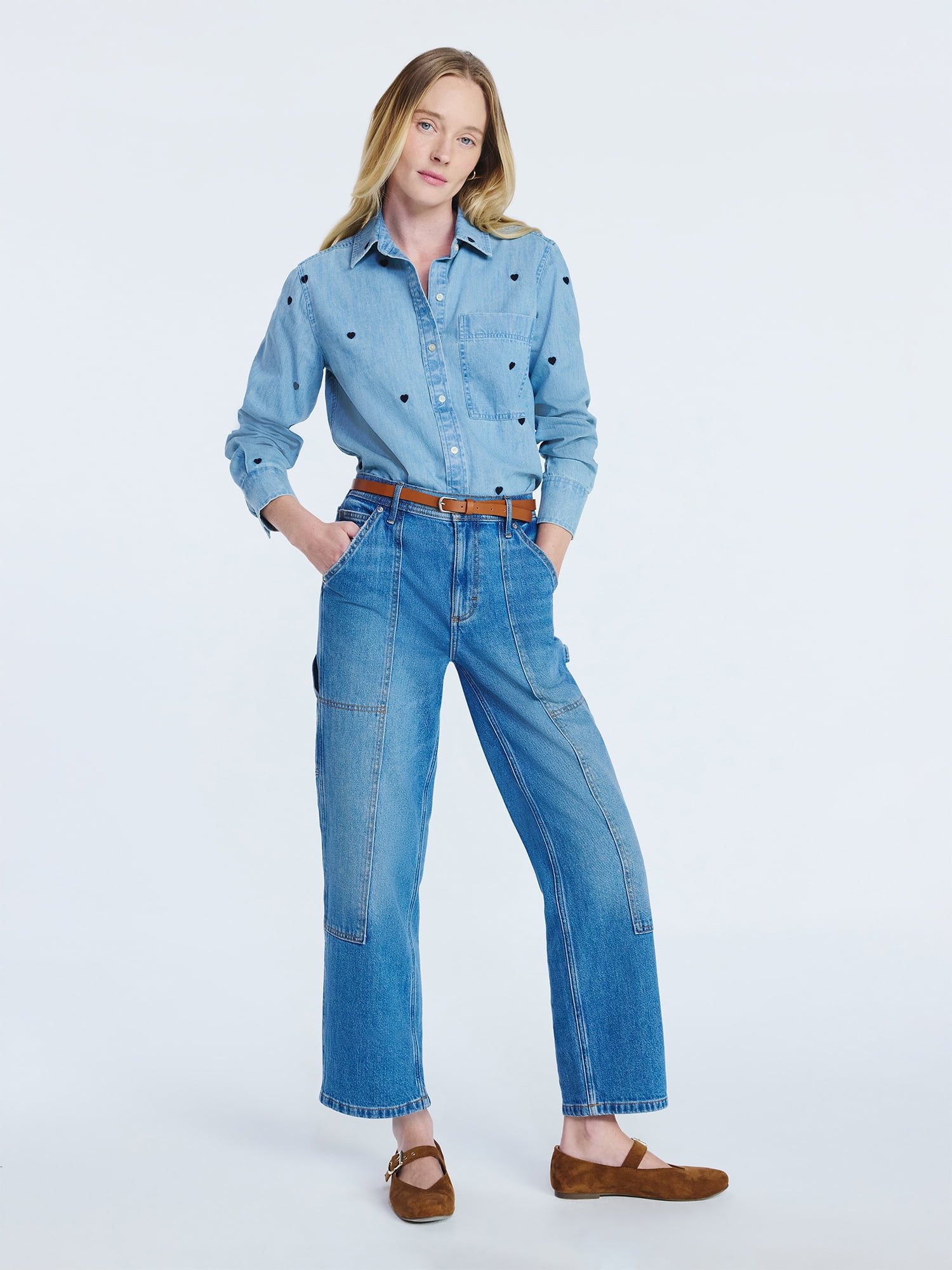 Free Assembly Women's Cropped Straight Leg Utility Jeans, 28” Inseam, Sizes XS-XXL