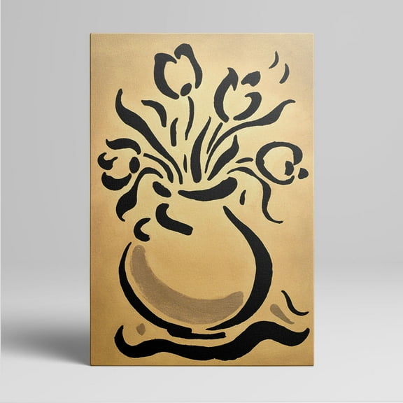 1pc Modern Abstract Black - and - Gold Vase with Flowers Framed Decor room hanging Wall Picture Decor for Home Gifts, living room, bathroom, bedroom, kitchen wall art decor canvas wall art