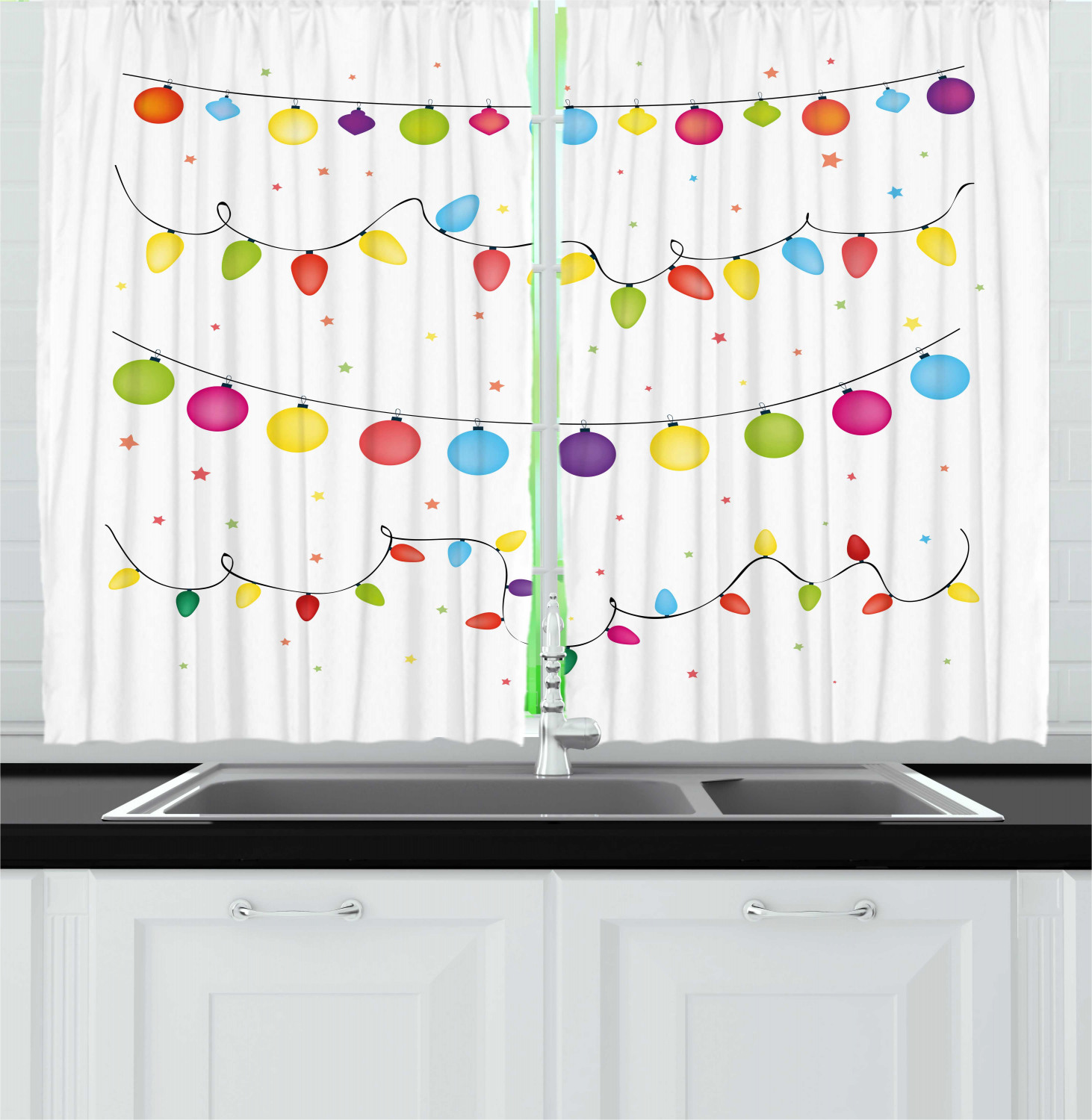 Kids Christmas Curtains 2 Panels Set, Preparations for Party of the