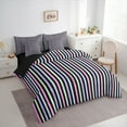 thumbnail image 3 of Manfei Geometric Stripes Lines7 Pieces Bedding Comforter Set,Modern Geometric Aesthetic Full Bedding Set,Black Pink Purple Fitted Sheet Flat Sheet For Children,Microfiber Bedroom Decor Reversible, 3 of 8