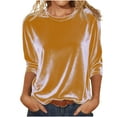 thumbnail image 2 of Velour Sweatshirt Women V Neck Long Sleeve Casual Pullover Soft Warm Shirts Velvet Tops Fall Outfits for Women Gold S, 2 of 7