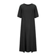 thumbnail image 4 of Busydd Womens Summer Dresses Cotton Linen Maxi Dresses Puff Half Sleeve Round Neck Beach Dress Fashion Flowy Solid Sundress Loose Casual Dresses for Women Plus Size S-5XL, 4 of 8