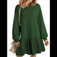 thumbnail image 3 of Vestido Estilo Sudadera de Larga para Mujer, Otoño 2025, Cuello Redondo, Punto Acanalado, Patchwork, Minivestidos Informales. Verde XXL, 3 of 8