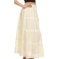 thumbnail image 3 of Sakkas Solid Embroidered Crochet Lace Trim Gypsy Bohemian Mid Length Cotton Skirt - Ivory - One Size, 3 of 5
