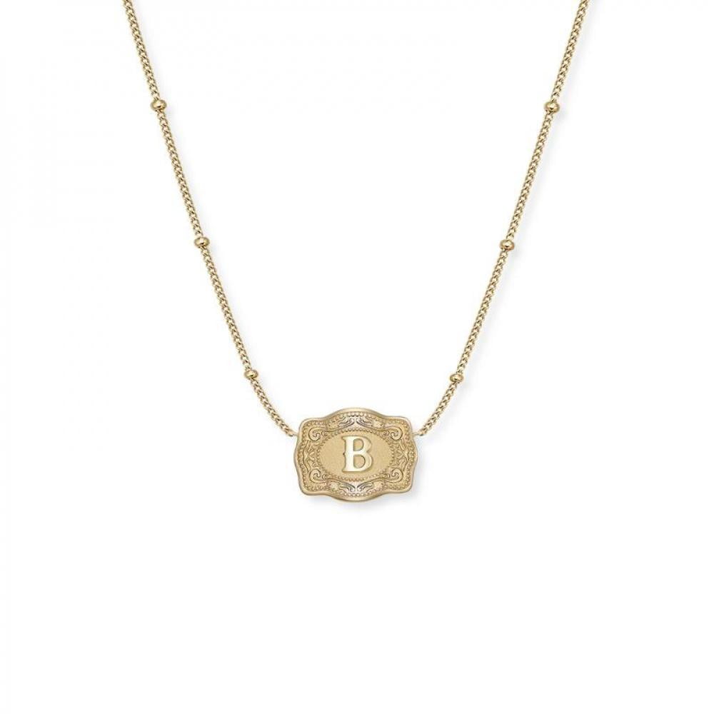 VOLALO Ultra Mini Belt Buckle Necklace with Initial – Gold