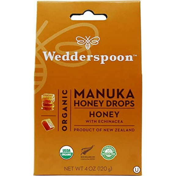 Wedderspoon Organic Manuka Honey Drops, Honey & Echinacea, 4 Oz (Pack of 1) | Genuine New Zealand Honey | Perfect Remedy For Dry Throats