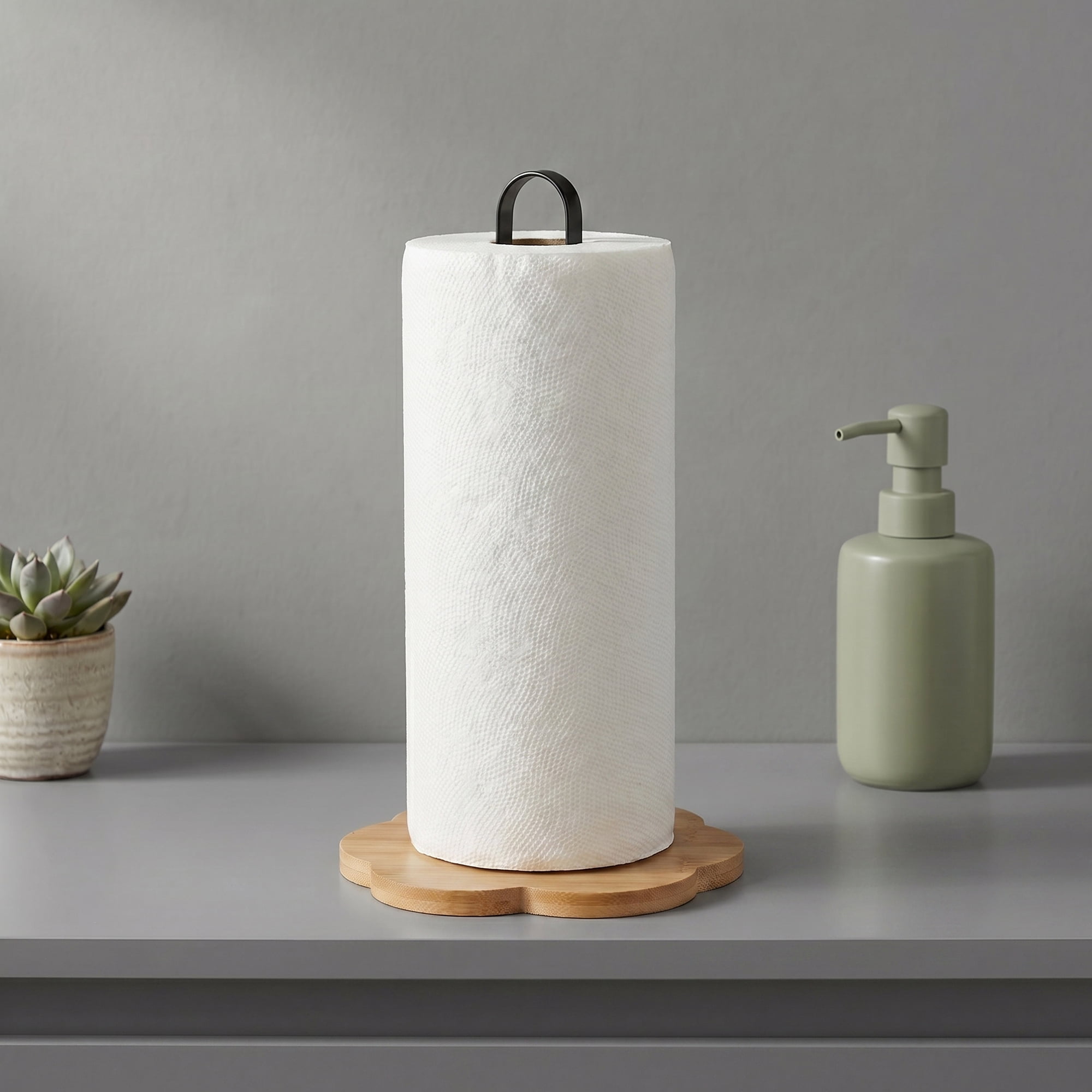 Unique Bargains Paper Towel Holder Countertop Non Slip Base Dispenser Black D 10.2x6.3inch