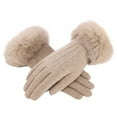 thumbnail image 2 of Women's Winter Touchscreen Gloves, Fleece Lined Thermal Gloves with Furry Cuffs, Double-Layer Thick Warm Gloves for Outdoor Skiing, Cycling and Driving Khaki, 2 of 7