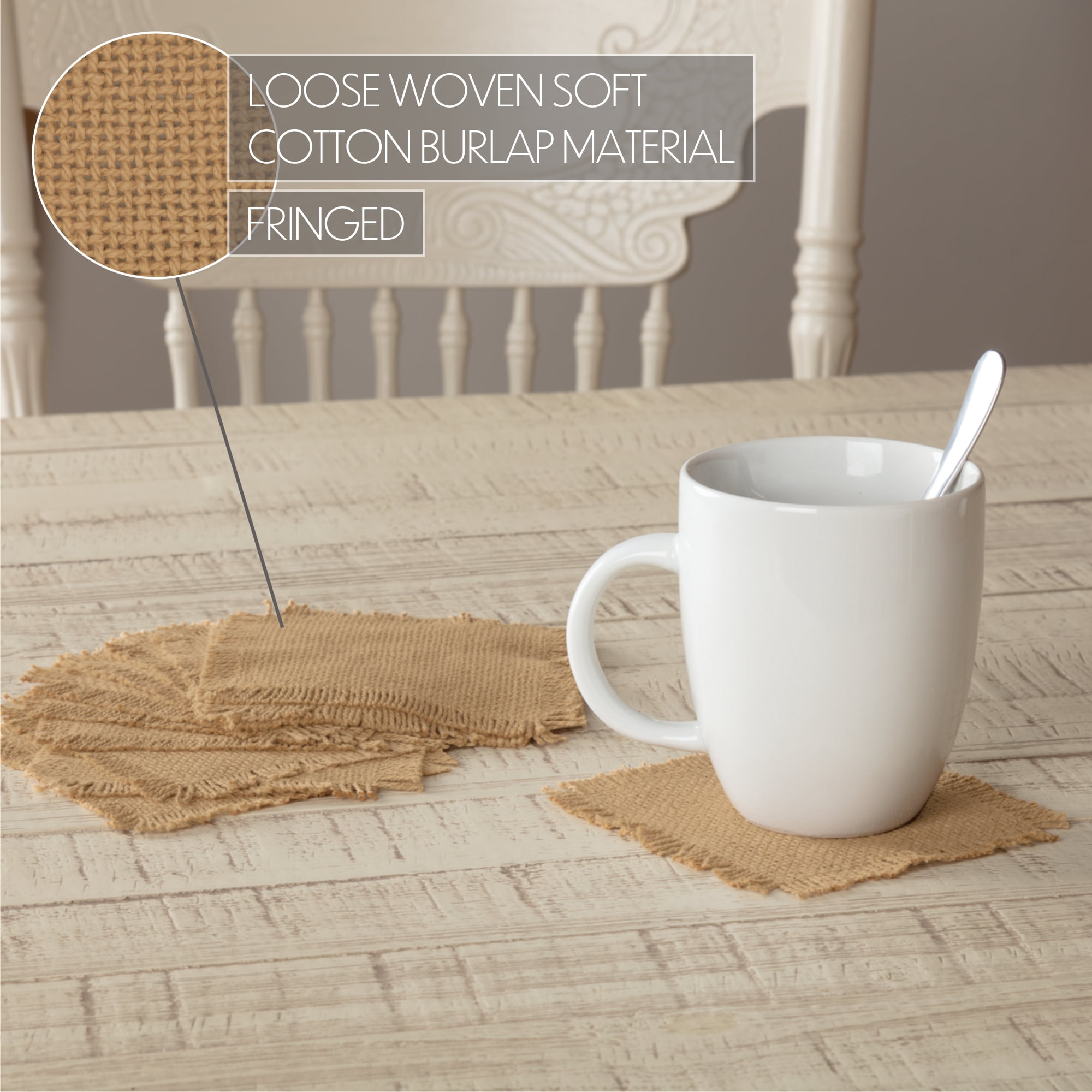 VHC Brands Burlap Cotton Coaster - Thumbnail 3