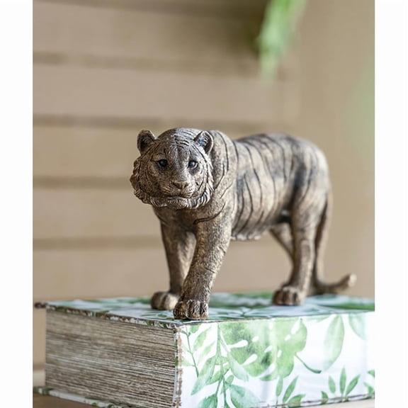 11.5x3.5x5.5" Tiger Statue Decor, Gleaming Coppery Finish On-Site
