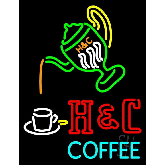 Pouring Hot Coffee In Cup LED Neon Sign 15 x 19 - inches, Black Square Cut Acrylic Backing, with Dimmer - Bright and Premium built indoor LED Neon Sign for café and stroefront.