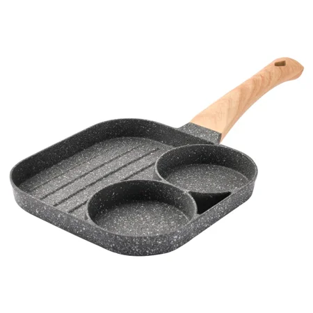

Non Stick 4 Hole Frying Pan with Wooden Handle - Medical Stone Omelet Pan ZJHA