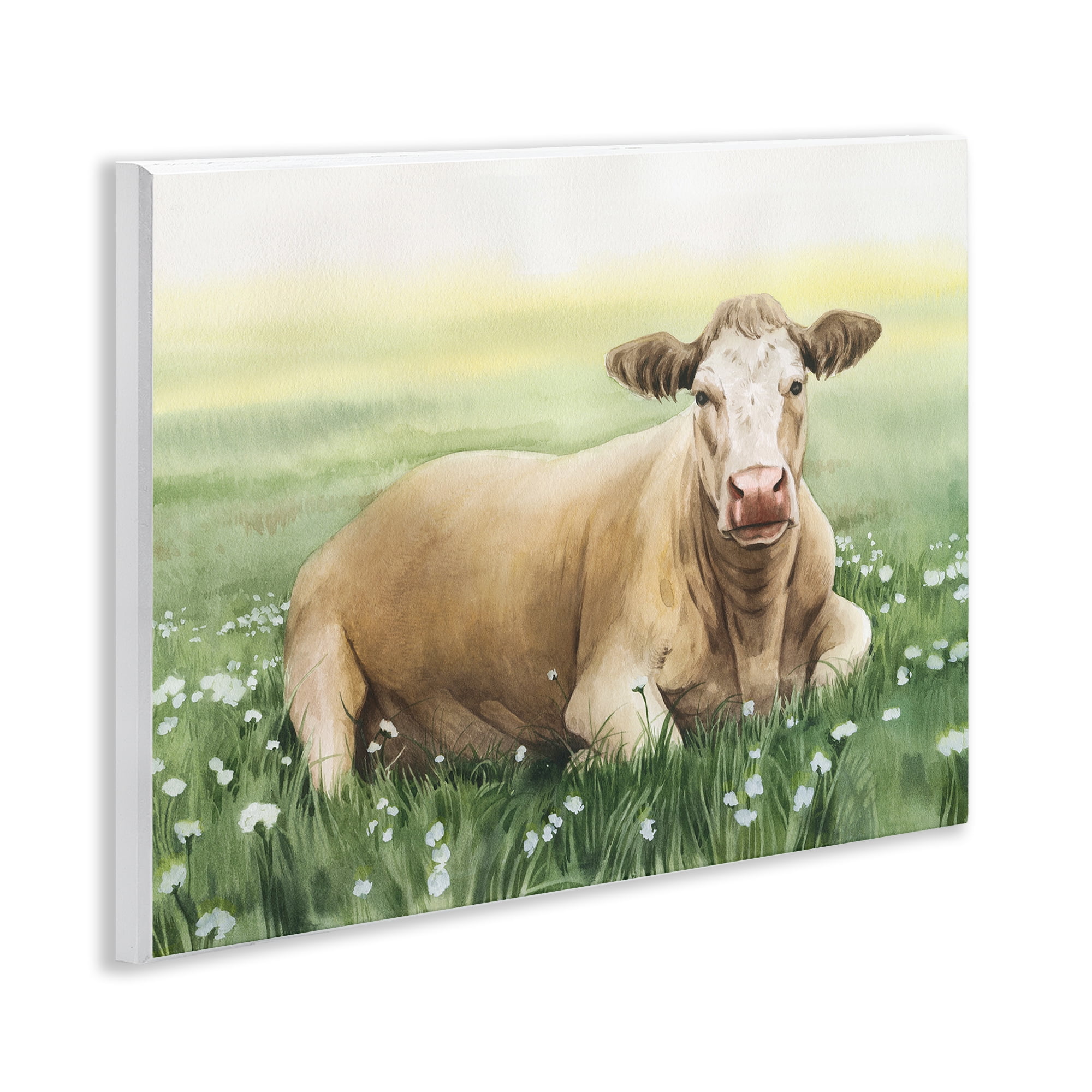 Stupell Industries Resting Beige Cow Animals & Insects Painting Unframed Art Print Wall Art, 14 x 11