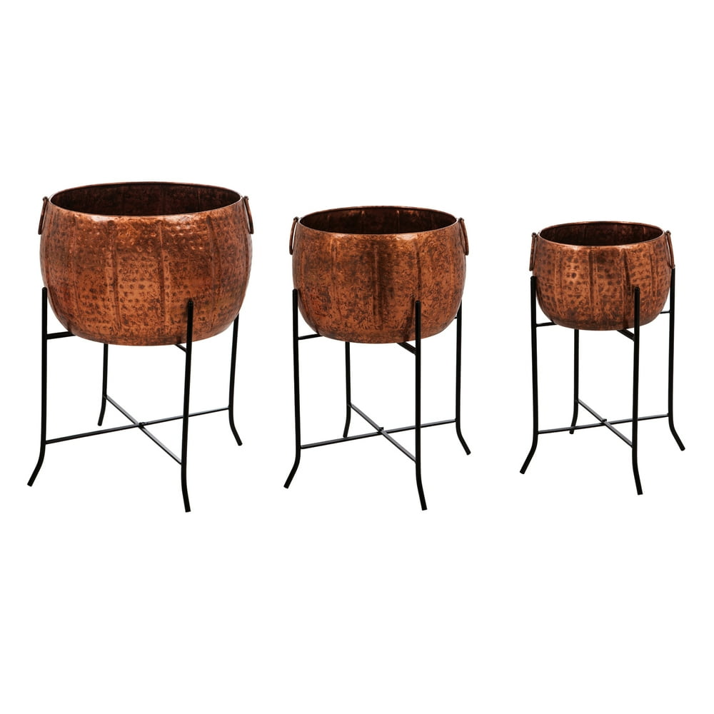 Evergreen Set of 3 Copper Planters with Stand, 21.3''x 21.3'' x 28