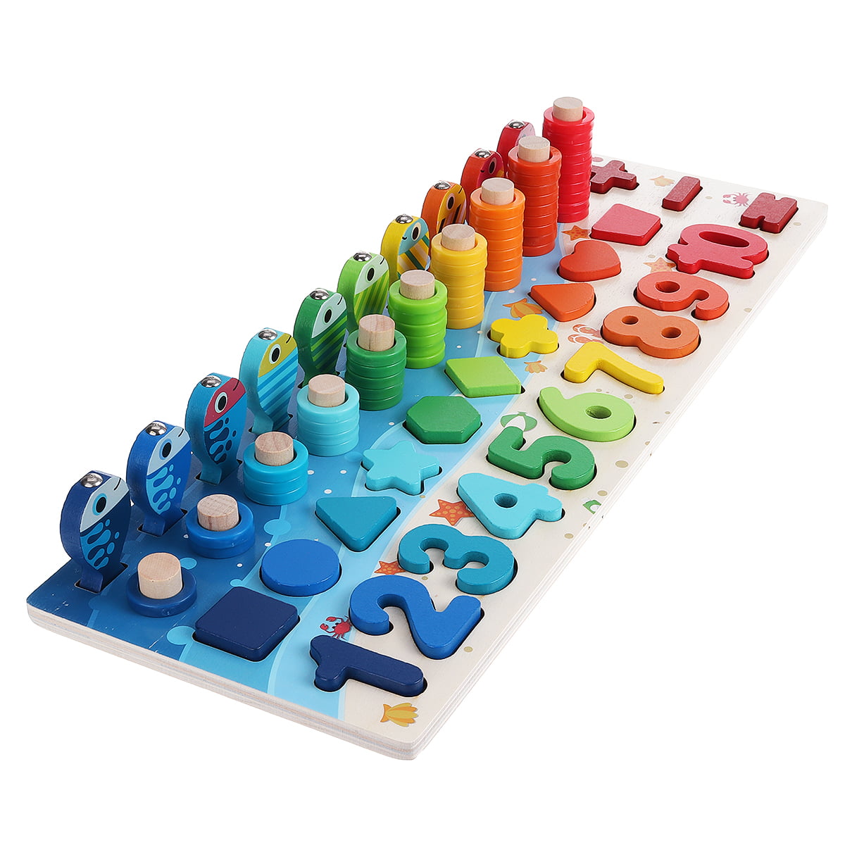 Wooden Number Shape Matching Board Digital Matching Logarithmic Board Colorful Shape Sorter Puzzle Toys Block Stacking Learning Toy Kids Toy Number and Block Holiday Gift