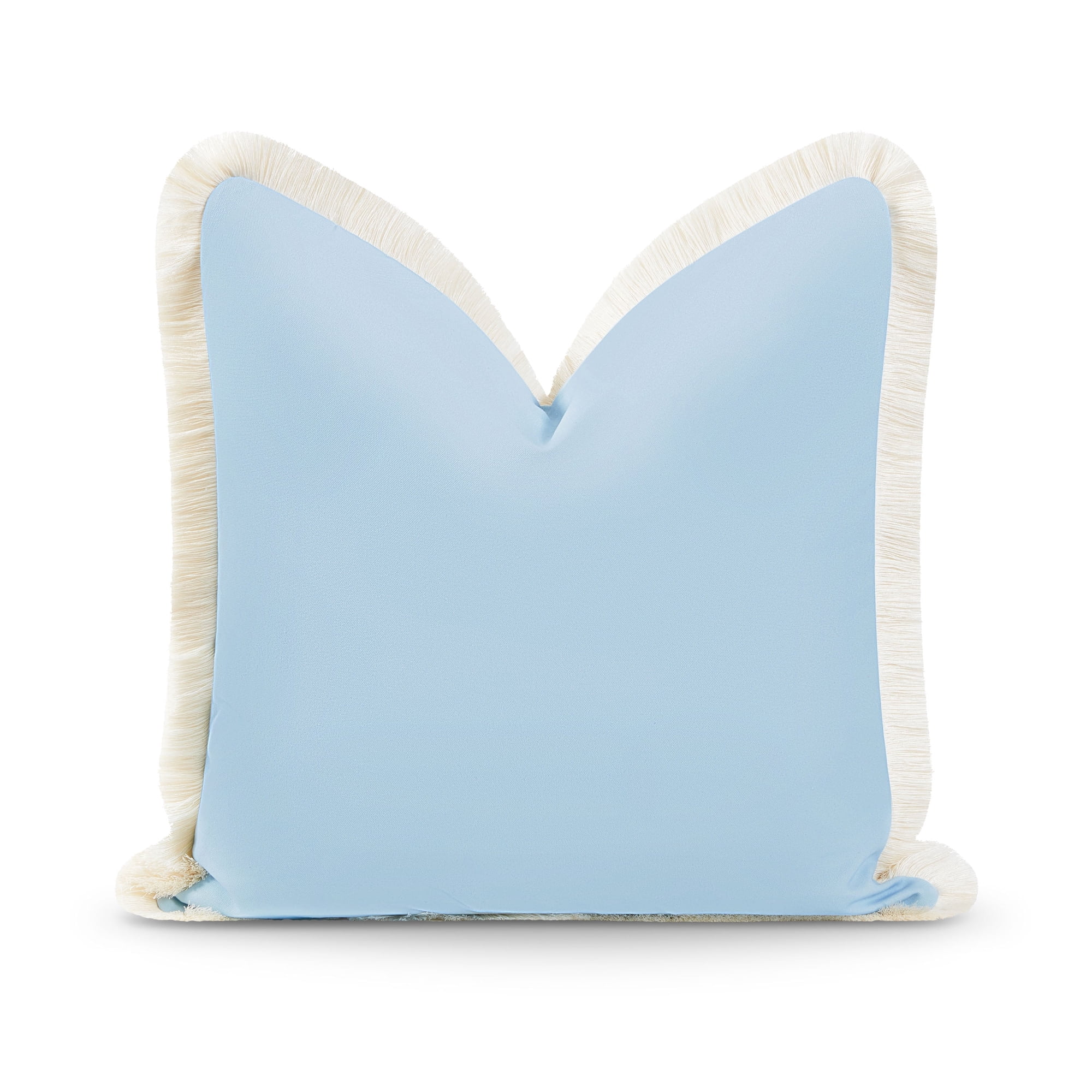 Hofdeco Premium Coastal Hampton Style Patio Indoor Outdoor Pillow Cover Only, 20"x20" Water Resistant for Backyard, Couch, Solid Baby Blue Fringe