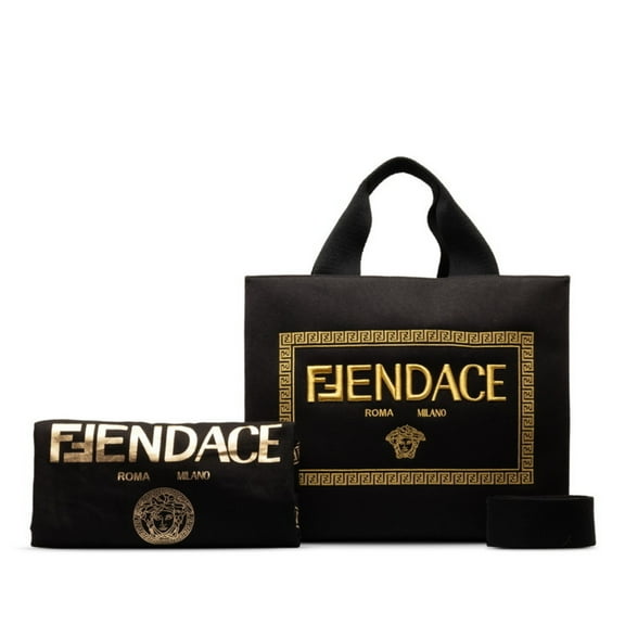 Pre-Owned FENDACE La Medusa Tote Bag Shoulder 8BH395 Black Canvas Women's FENDI (Good)