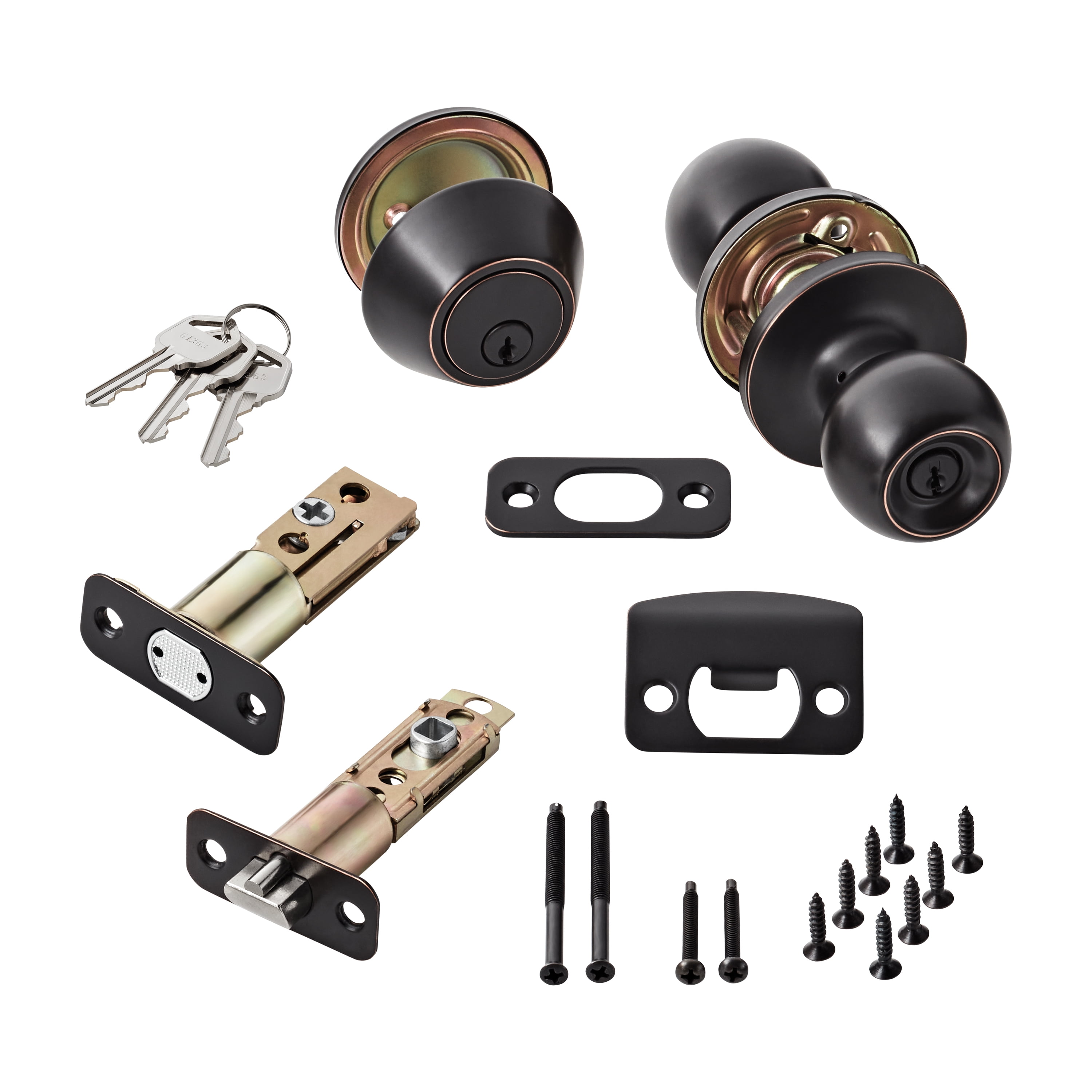 Hyper Tough Keyed Entry Ball Doorknob Lock and Single Cylinder Deadbolt Oil Rubbed Bronze Finish Combo Pack