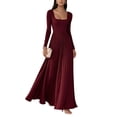 thumbnail image 2 of QUNYINEY Long Sleeve Dresses for Women Elegant Long Formal Wedding Guest Dress A Line Square Neckline Solid Party Slim Fit Dresses S-2XL, 2 of 8
