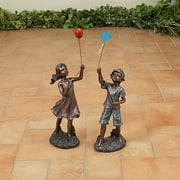 Gerson Companies 20"H Resin Playing Boy and Girl Figurine, 2 Asst
