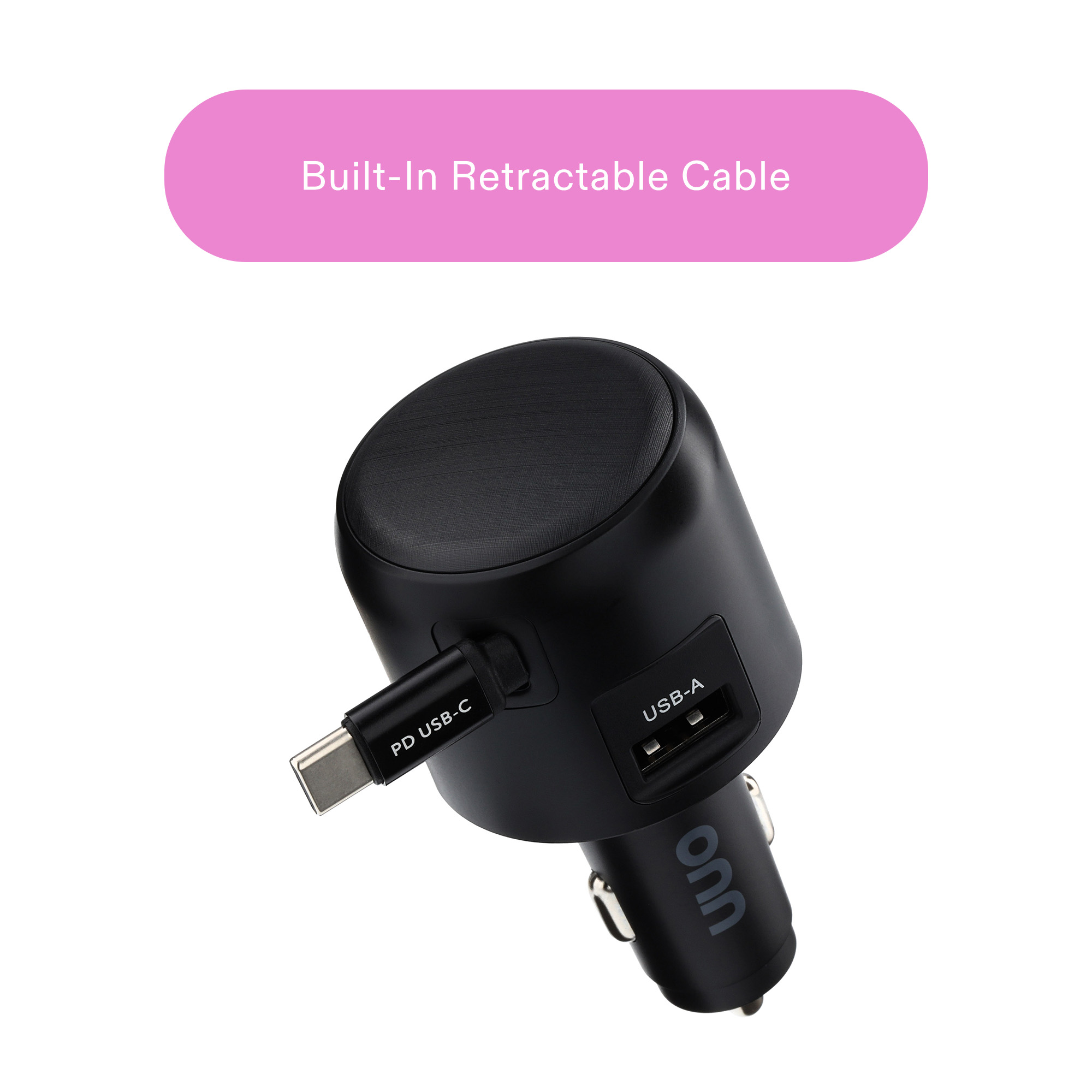 onn Dual-Port Car Charger with Retractable USB-C Cable photo 3