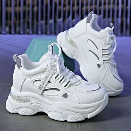 

XTMPMY Women‘s Solid Color Comfortable Casual Sneakers with Lace Up Design featuring a Platform and Soft Sole for Maximum Walking Comfort. These Heightening Low-top Sporty Trainers offer