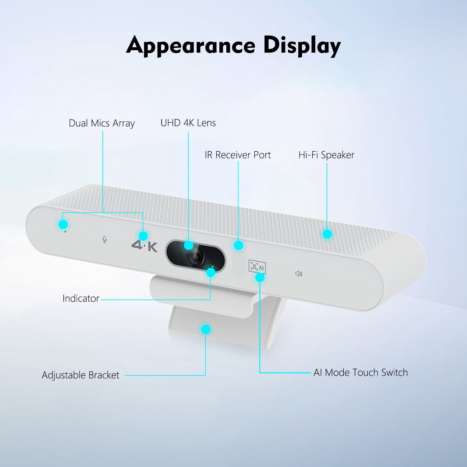 TOALLIN 4K Video Conference Camera System, AI Auto-Framing & Speaker-Tracking Webcam with Microphones and Hi-Fi Speaker, USB Plug-and-Play, Remote Control Included
