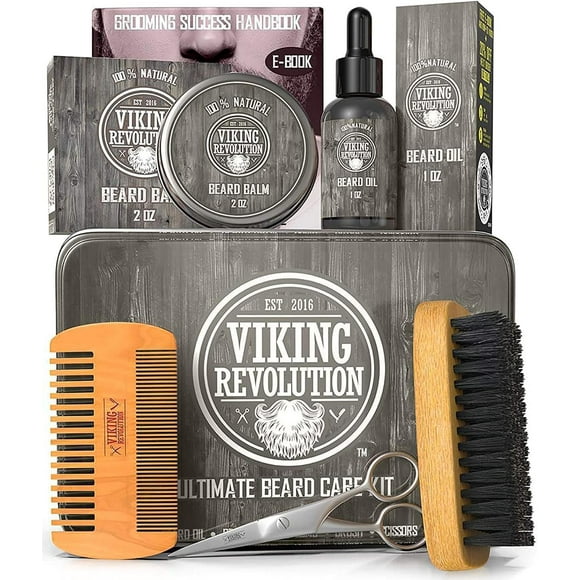 Viking Revolution - Ultimate Beard Kit - Beard Grooming Kit with Beard Brush, Beard Comb, Beard Balm, Beard Oil, Beard & Moustache Scissors - Gifts for Men - Valentines Day Gift for Hi