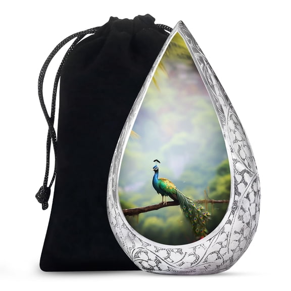 JAGSHASHI Peacock - Funeral Urns - Cremation Urns - Modern Urn For Adults - Decorative Urn For Male - Urn For Human Ashes - Memorial Urns For Mom And Dad - 10 Inch - Large
