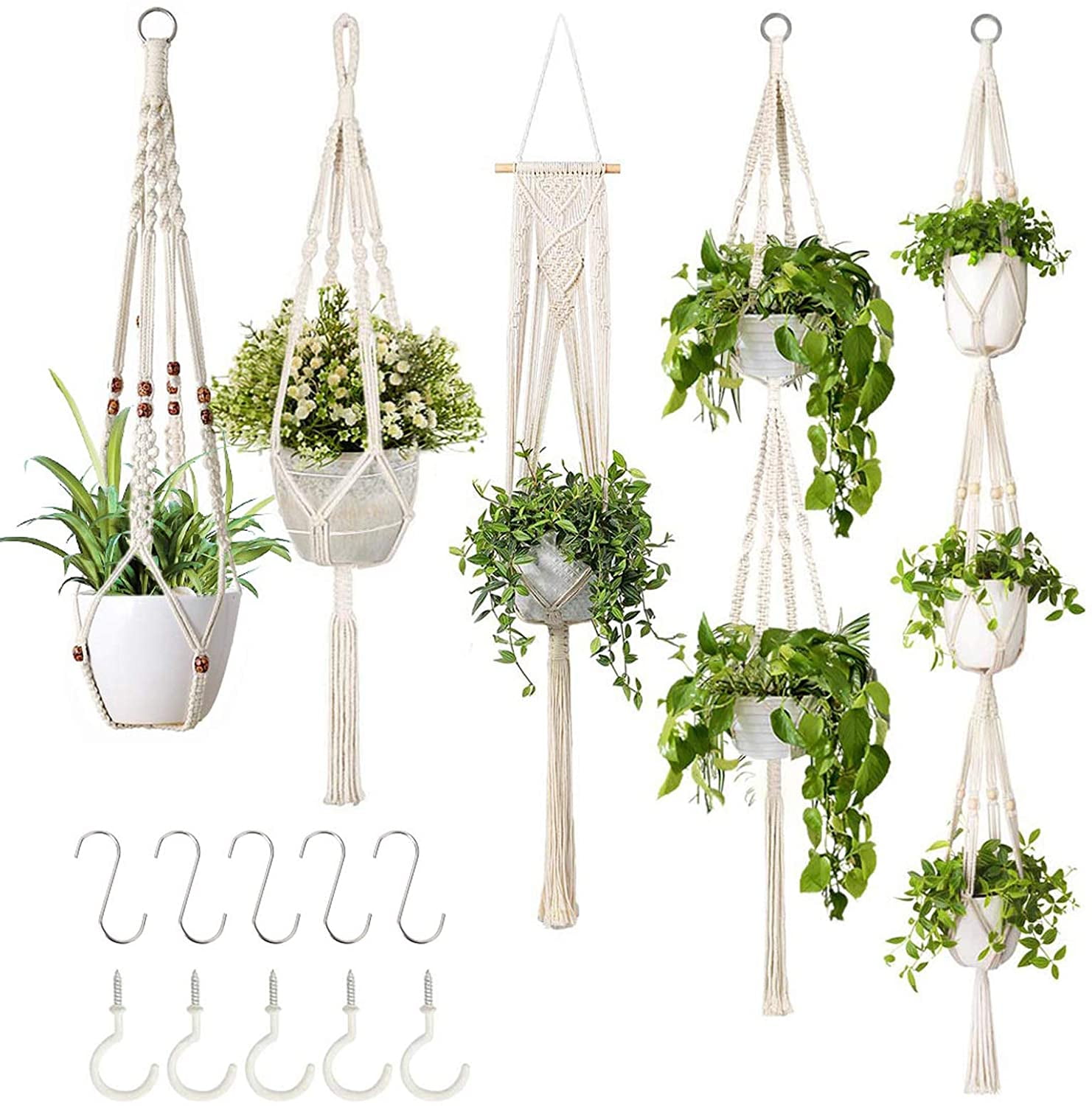 Plant Hanger with Hooks Indoor Handmade 3 Tier Cotton Rope Hanging 1 1 Pack 