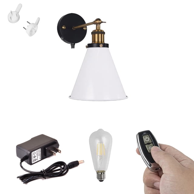 FSLIVING Rechargeable Battery Operated Wall Sconce Dimmable Wireless Adjustable Angle White