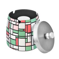 Yayeee Ashtray with Lid for Cigarette Smokeless Stainless Steel Home Ash Holder, Red Abstract Geometric