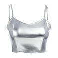 thumbnail image 2 of FYMNSI Women's Sexy Shiny Metallic Spaghetti Strap Crop Tube Top Holographic Tops Clubwear XXL s-Sliver, 2 of 5