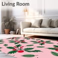 thumbnail image 2 of ODIKA 6'x9' Machine Washable Non-Slip Area Rug, Festive Holly Branch Motif With Evergreen Leaves Berries Decorative High Traffic Rug with Pad, Pink, 736726, 2 of 8