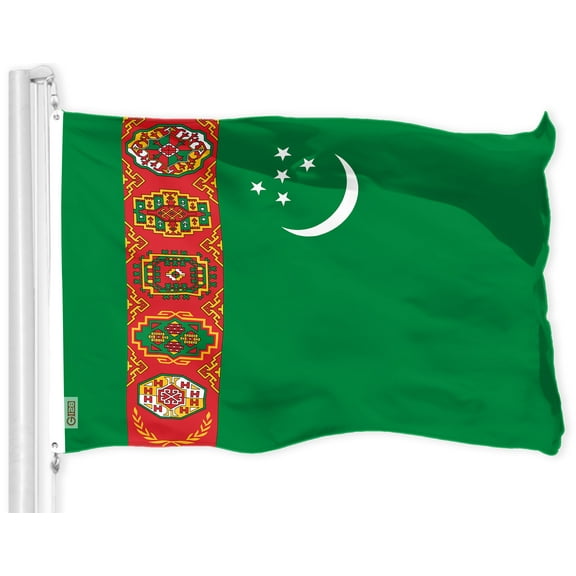 G128 Turkmenistan Turkmenistani Flag | 3x5 Ft | LiteWeave Pro Series Printed 150D Polyester | Country Flag, Indoor/Outdoor, Vibrant Colors, Brass Grommets, Thicker and More Durable Than 100D 75D Poly